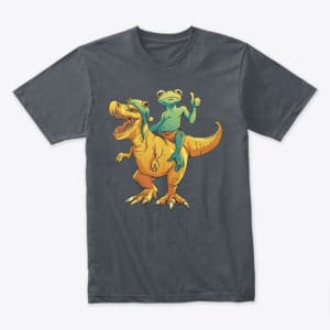 Frog riding t-rex dino