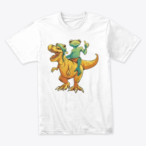 Frog riding t-rex dino