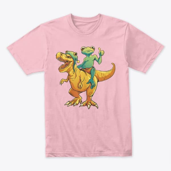 Frog riding t-rex dino