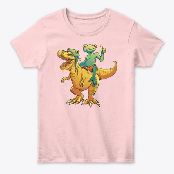 Frog riding t-rex dino