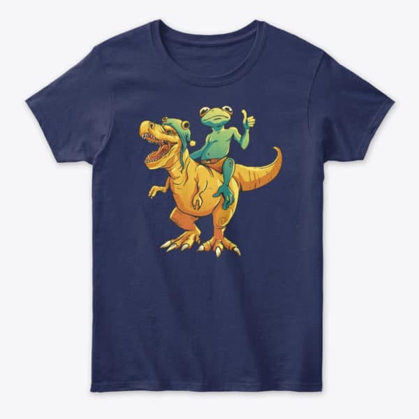 Frog riding t-rex dino