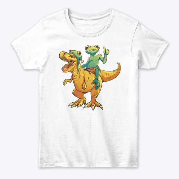 Frog riding t-rex dino