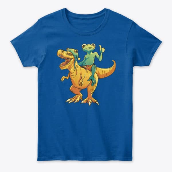 Frog riding t-rex dino