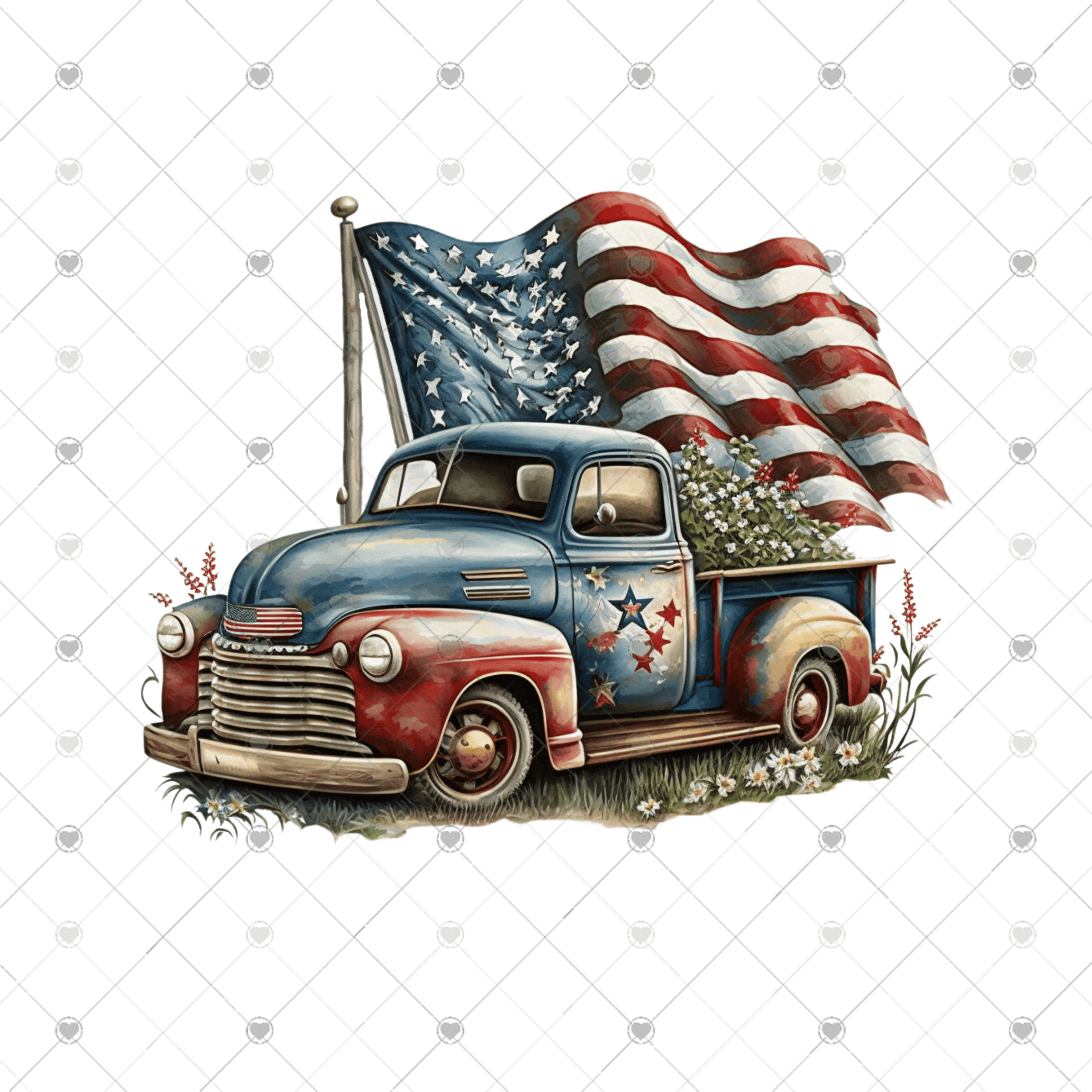 USA Flag and Vintage Truck
